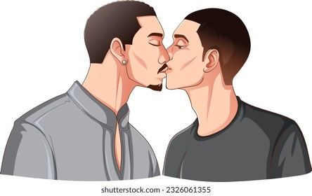 LGBTQ gay couple kissing each other illustration