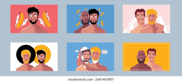LGBTQ Gay Couple Portrait Smile Bundle Set