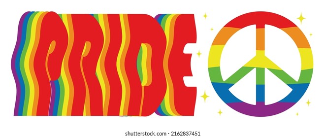 LGBTQ+ gender symbol on rainbow color background. Pride month stickers. Gay love and relationship. Pride.