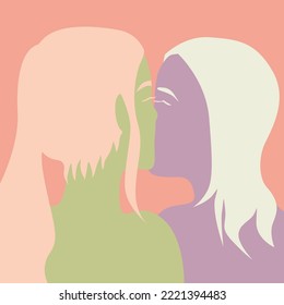 Lgbtq+, Girl Kiss  Girl, Lesbian Couple  For Screensavers, Albums, Covers, Backgrounds, Cards, Posters, Gift Wrapping, Textiles, Decor, Social Networks, Logos