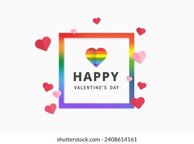 LGBTQ. Heart shape in lgbtq flag. Happy Valentine's Day greeting card. Design for banners, flyers, postcards. Vector illustration