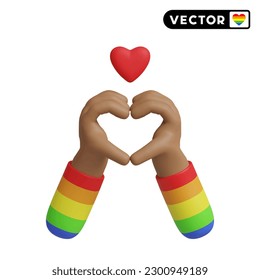 LGBTQ heart shaped 3D vector icon set, on a white background