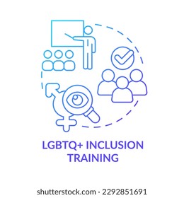 LGBTQ inclusion training blue gradient concept icon. Educate staff. Creating comfortable workplace abstract idea thin line illustration. Isolated outline drawing. Myriad Pro-Bold font used