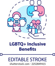 LGBTQ inclusive benefits concept icon. Corporate standards improvement abstract idea thin line illustration. Isolated outline drawing. Editable stroke. Arial, Myriad Pro-Bold fonts used