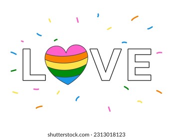 LGBTQ of love title text icon logo rainbow colors vector design. Lesbian, Gay, Bisexual, Transgender, Queer concept.