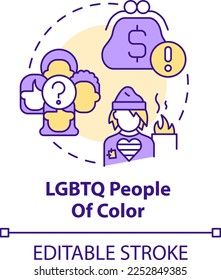 LGBTQ people of color concept icon. Discrimination issue. Different barriers facing abstract idea thin line illustration. Isolated outline drawing. Editable stroke. Arial, Myriad Pro-Bold fonts used