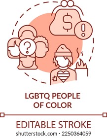 LGBTQ people of color terracotta concept icon. Different barriers facing abstract idea thin line illustration. Isolated outline drawing. Editable stroke. Arial, Myriad Pro-Bold fonts used