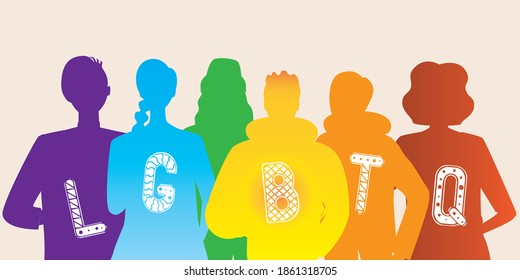 LGBTQ people isolated. Flat vector stock illustration. Silhouettes of homosexuals, gays, lesbians, bisexuals. LGBTQ community concept. Illustrating with people, lesbian, gay, asexual