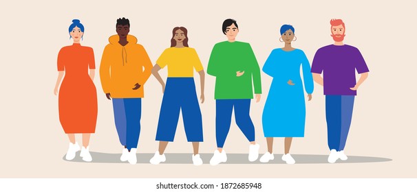 Lgbtq people isolated. Flat vector stock illusion. Homosexual people. The concept of a homosexual community. Different ethnos, Afro, Asian, European. LGBTQ community of people