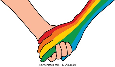 LGBTQ Plus Holding Hands Rainbow Flag Lesbian Gay Bisexual and Transgender Pride Vector Template Design Element with modern high end look