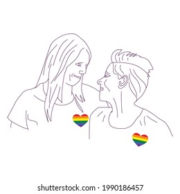 LGBTQ Pride Couple Lesbian with Heart Illustration Design Can Print on t-shirt Poster banners Pride month