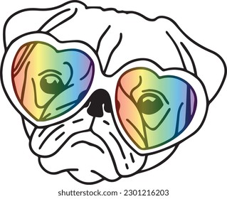 LGBTQ+ Pride cute pugs with rainbow flags