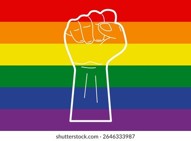 LGBTQ Pride Fist Icons with Rainbow Flag Background