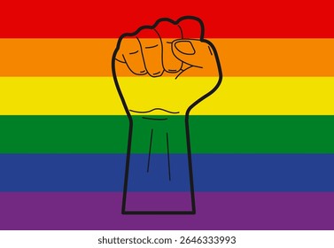 LGBTQ Pride Fist Icons with Rainbow Flag Background
