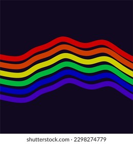 LGBTQ Pride Flag Background. LGBT Pride abstract line rainbow waves on dark background. Vector banner background for pride month