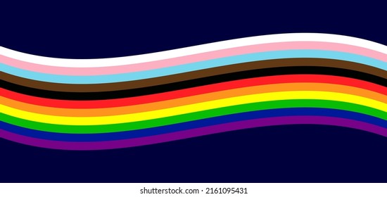 LGBTQ Pride Flag Background. Rainbow Flag Wave Isolated On Dark Blue Background Banner. Banner Design Vector For Pride Month