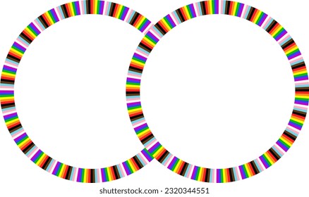 LGBTQ+ Pride Flag Frame. circle Frame Border with LGBTQ+ Pride Rainbow Flag Pattern