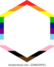 LGBTQ+ Pride Flag Frame. Hexagon Frame Border with LGBTQ+ Pride Rainbow Flag Pattern