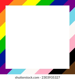 LGBTQ+ Pride Flag Frame. Square Frame Border with LGBTQ+ Pride Rainbow Flag Pattern