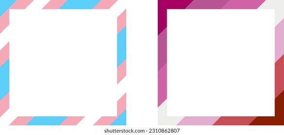 LGBTQ+ Pride Flag Frame. Square Frame Border with  Transgender Flag  Pattern and Lesbian Flag Pattern 