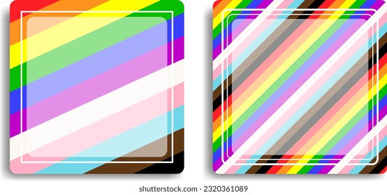 LGBTQ-Flag-Rahmen. Square Frame Border mit LGBTQ+ Pride Rainbow Flag Muster. Vorlage für soziale Medien