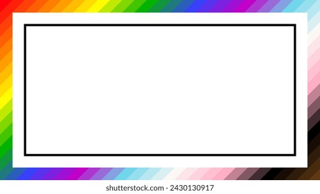 In: LGBTQ Pride Flag Frame. Quadratische Rahmeneinfassung mit LGBTQ+ Pride Regenbogenflaggen-Muster 