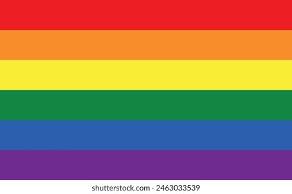 LGBTQ+ pride flag, rainbow background. Multicolored peace movement. Original colors symbol. Horizontal stripes icon. Graphic design sign mockup. Editable template for web, print, UI edit eps 10 vector