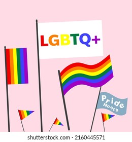 Bandera del orgullo LGBTQ+ o arcoiris de LGBTQ+ aislados en fondo rosa ,Ilustración vectorial EPS 10