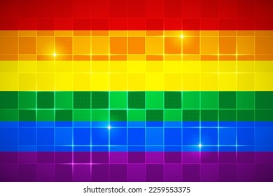 LGBTQ+ Pride Flag Rectangle 3:2 Official Ratio Chessboard Digital Neon Grid Square Brick Design Backdrop Background