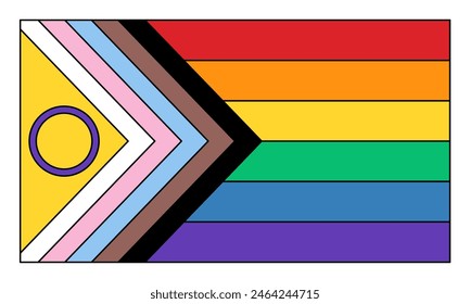 LGBTQ Pride Flag Vector Retro Style. Updated Intersex Inclusive Pride Flag Retro Style Illustration. Flag for LGBT, LGBTQ, LGBTQIA+ Pride Month.	