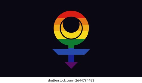 LGBTQ Pride Gender Symbol with Rainbow Colors on Black Background