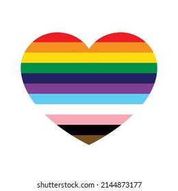 LGBTQ Pride Heart. Heart Shape With LGBT Progress Pride Rainbow Flag Pattern