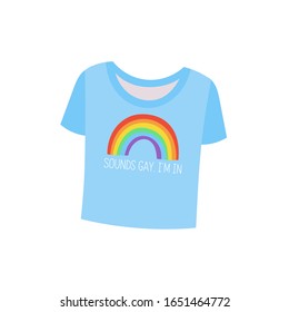 LGBTQ pride illustration with cute t-shirt and rainbow. Colorful design elements. Vector hand drawn illustration and lettering. Pride Month poster, banner, logo design.