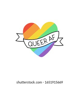 LGBTQ Pride Illustration With Rainbow Heart. Vector Hand Drawn Design Elements And Lettering. Pride Month Poster, Banner, Logo Design.