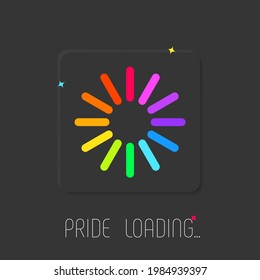 LGBTQ Pride loading button. Dark trendy gay design. Neu morphism style. Neon rainbow vector illustration