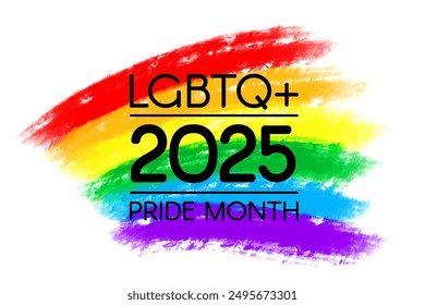 LGBTQ Pride Month 2025 rainbow logo. Vector symbol of Pride Month support.	