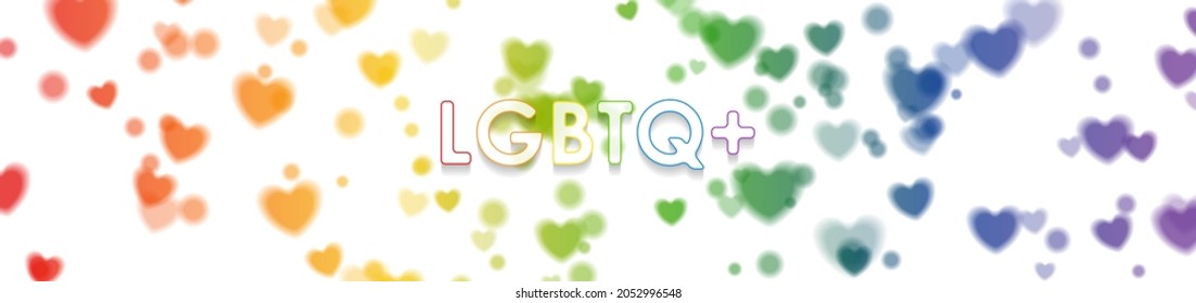 LGBTQ Pride Month abstract colorful background with blurred hearts. Vector banner design