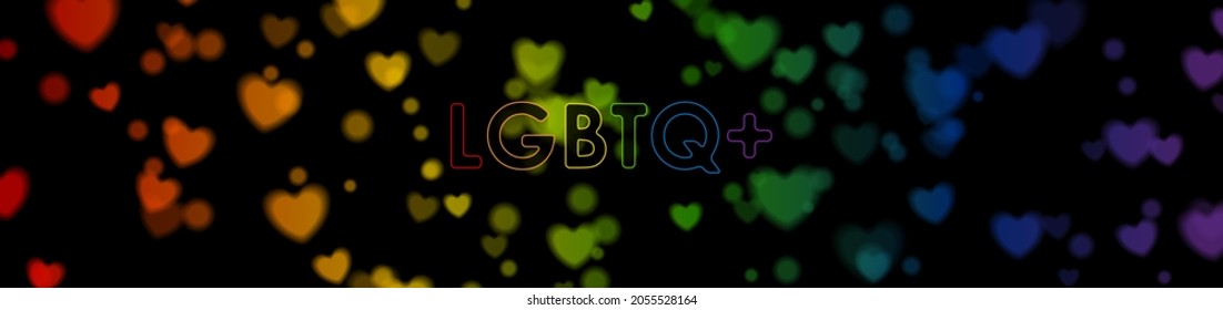 LGBTQ Pride Month abstract colorful background with blurred hearts. Vector banner design