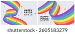 LGBTQ pride month background template, wave flag rainbow color of pride month
