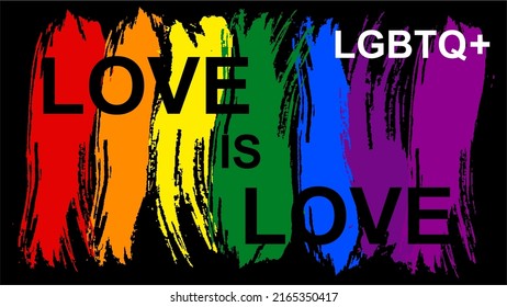 LGBTQ+ pride month background. Vector background with rainbow colors and love is love text