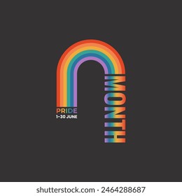 LGBTQ pride month banner, card, poster template with rainbow. Gay parade celebration. Vector illustration