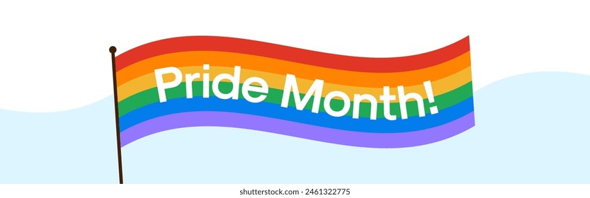 LGBTQ Pride Month Banner with Pride Flag Illustration. Waving Pride Flag with Pride Month Text.