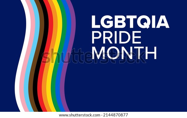 LGBTQ+ Pride\
Month Banner. LGBTQIA Pride Month Text on Dark Blue Background with\
Pride Flag Illustration