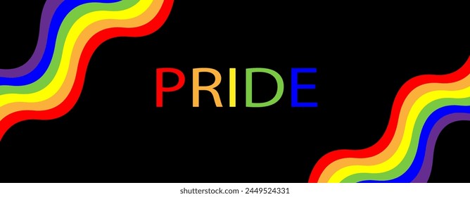 LGBTQ pride month banner. Rainbow PRIDE month with festival parades, parties and social events. Colorful rainbow flag. Vector design template.
LGBTQIA Pride Month Text. Pride flag vector.