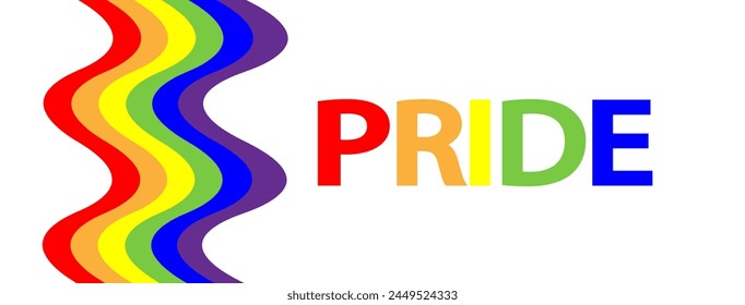 LGBTQ pride month banner. Rainbow PRIDE month with festival parades, parties and social events. Colorful rainbow flag. Vector design template.
LGBTQIA Pride Month Text. Pride flag vector.