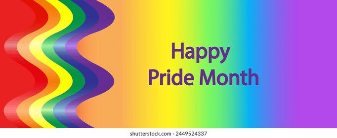 LGBTQ pride month banner. Rainbow PRIDE month with festival parades, parties and social events. Colorful rainbow flag. Vector design template.
LGBTQIA Pride Month Text. Pride flag vector.