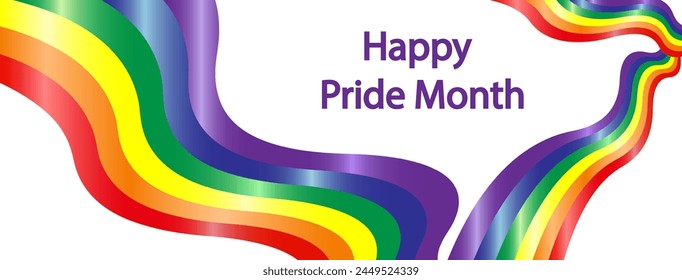 LGBTQ pride month banner. Rainbow PRIDE month with festival parades, parties and social events. Colorful rainbow flag. Vector design template.
LGBTQIA Pride Month Text. Pride flag vector.