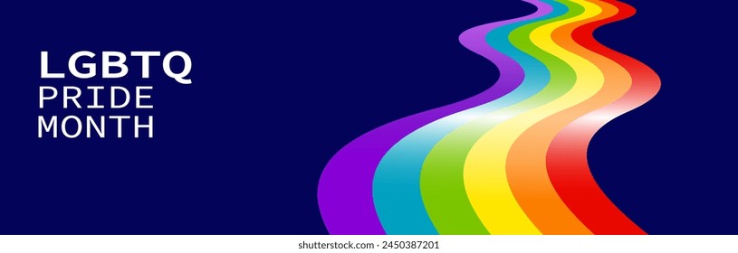 LGBTQ pride month banner. Rainbow PRIDE month with festival parades, parties and social events. Colorful rainbow flag. Vector design template.
LGBTQIA Pride Month Text. Pride flag vector.