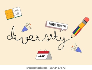Conceito do festival LGBTQ Pride month. Ícone estacionário com estilo de design plano bandeira arco-íris. Elemento de design pode ser usado para cartaz, pano de fundo, banner, brochura, folheto, impressão, ilustração vetorial