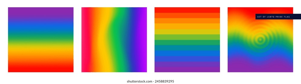 Lgbtq pride month flag colored concept set. flat illustration set. Lgbt rainbow waving flag symbol. Gradient mesh rainbow template. Design vector background for freedom, card, diversity banner, poster